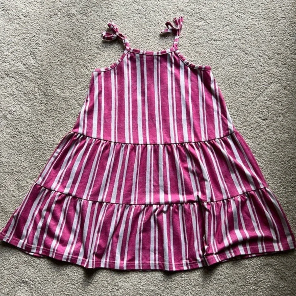 Tommy‎ Bahama Kids Pink White Striped Tiered Ruffle Pineapple Sun Dress Size 5
